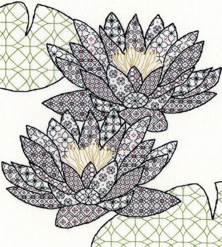 Bothy Threads Blackwork Water Lily cross stitch kit
