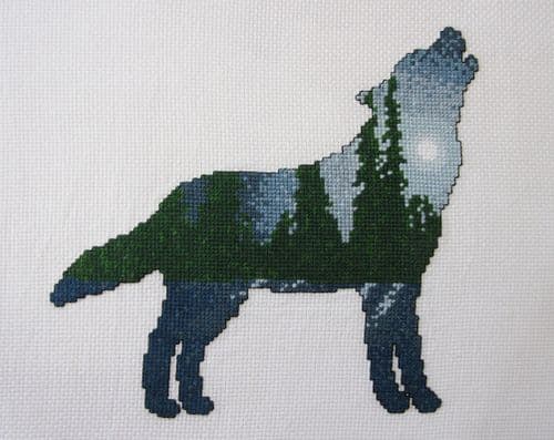 Climbing Goat Designs Moonlit Forest Wolf printed cross stitch chart