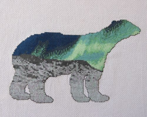 Climbing Goat Designs Northern Lights Polar Bear printed cross stitch chart