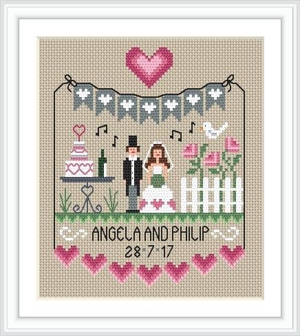 Little Dove Designs Pink Hearts Wedding Sampler printed cross stitch chart