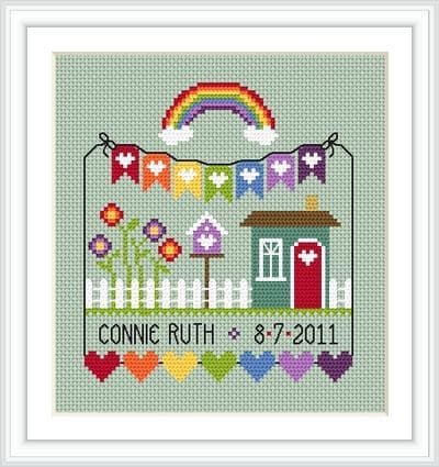 Little Dove Designs Rainbow Birth Sampler printed cross stitch chart