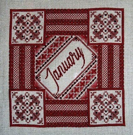 Northern Expressions Needlework Garnet January Birthstone series printed cross stitch chart
