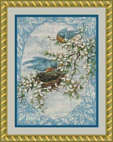 The Cross Stitch Studio Bluebirds in Spring printed cross stitch chart