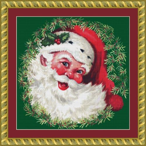 The Cross Stitch Studio Santa in Wreath printed cross stitch chart
