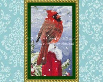 The Cross Stitch Studio Winter Cardinal printed cross stitch chart
