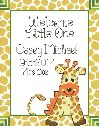 Ursula Michael Casey Giraffe Birth Record cross stitch chart