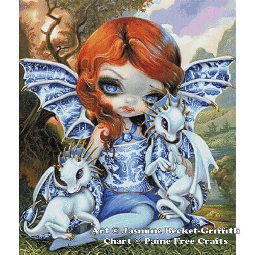Blue Willow Dragonlings by Paine Free Crafts printed cross stitch chart