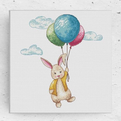 Bunny Rabbit with Balloons cross stitch chart by Artmishka Cross Stitch