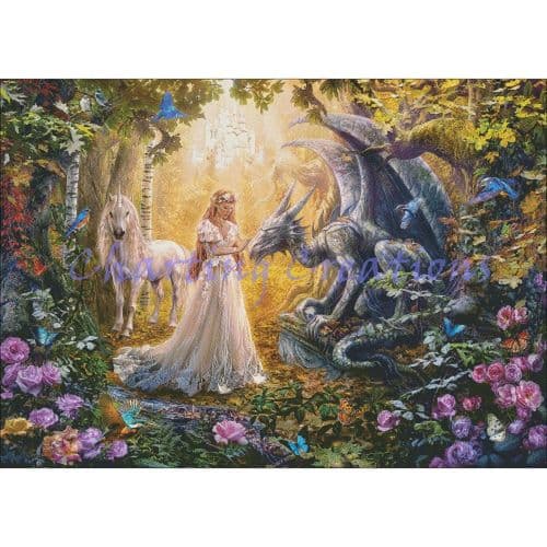 Charting Creations Dragon Monument and Princess printed cross stitch chart
