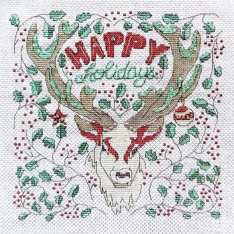 Happy Holiday Deer by Peacock & Fig printed cross stitch chart