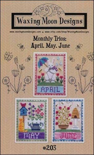 Monthly Trio: April, May, June by Waxing Moon Designs printed cross stitch chart