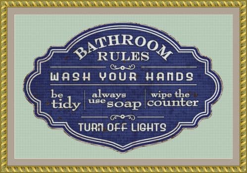 The Cross Stitch Studio Bathroom Rules printed cross stitch chart