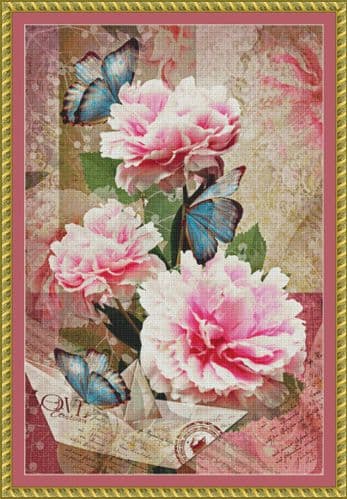 The Cross Stitch Studio Butterflies and Peonies printed cross stitch chart