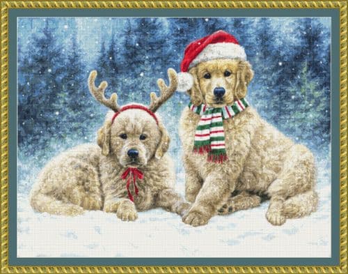 The Cross Stitch Studio Holiday Puppies printed cross stitch chart