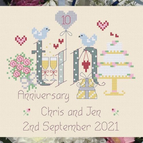 Tin Anniversary printed cross stitch chart by Nia Cross Stitch